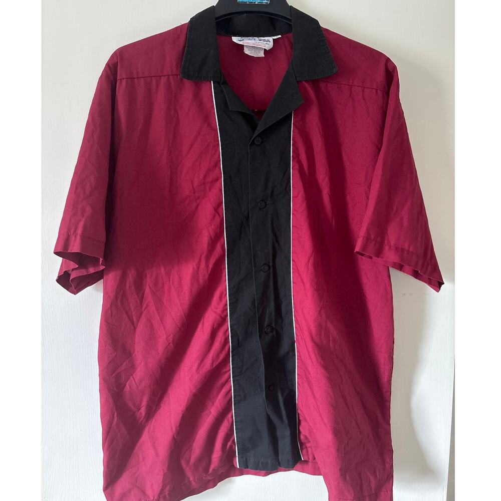 Vintage Cruisin USA Bowling Shirt Burgundy Black Button Front  Large USA